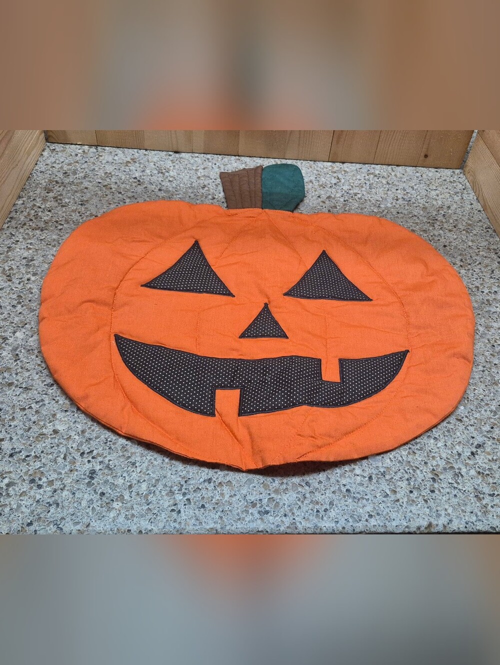 Vintage Fabric Pumpkin Placemat Jack O Lantern Halloween Quilted Table Mat 16"